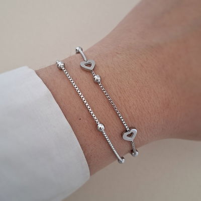 Pulsera doble veneciana corazón - Acero 