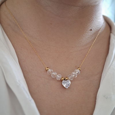 Collar cubic corazón cristal - Dorado 