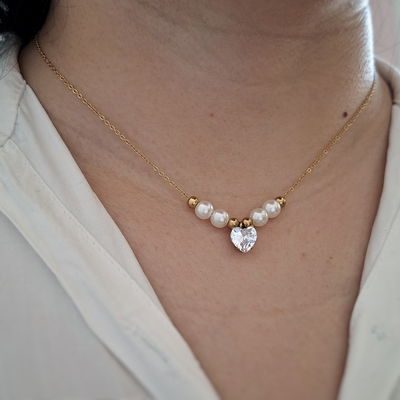 Collar Corazón cubic perlas - Dorado 
