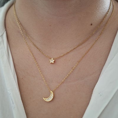 Collar doble Luna estrella - Dorado 