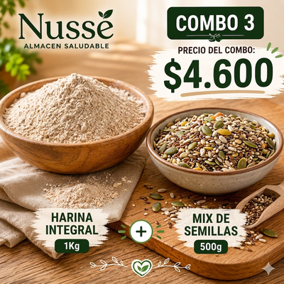 Combo 3: Harina integral orgánica 1Kg + Mix de semillas 500g