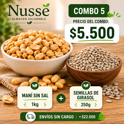 Combo 5: Maní sin sal 1kg + Semillas de girasol 250g