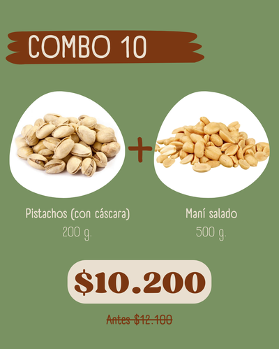 COMBO 10 (200 g Pistachos + 500 g Mani salado)