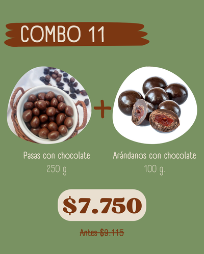 COMBO 11 (250 g Pasas chocolate + 100 g Arándanos choco)