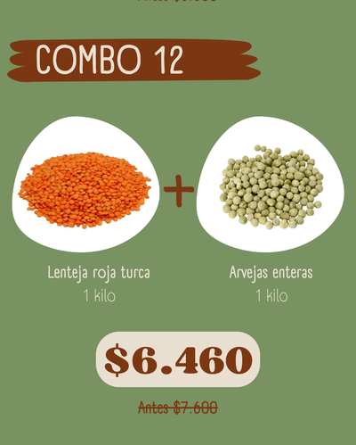 COMBO 12 (1 kg Arvejas + 1 kg Lentejas rojas)