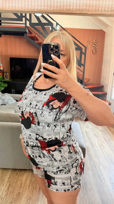 Pijama de verano talle 64/66 Mafalda blanco y negro