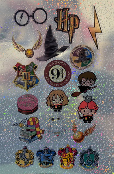 Plancha de stickers BRILLANTES Harry Potter Resistentes al agua
