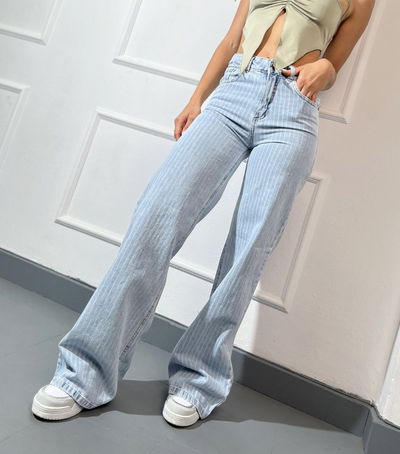 Jean wide leg rayas celeste