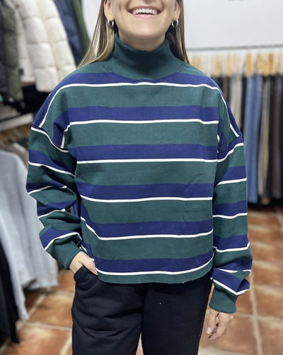 Buzo crop over cuellito Verde y Azul