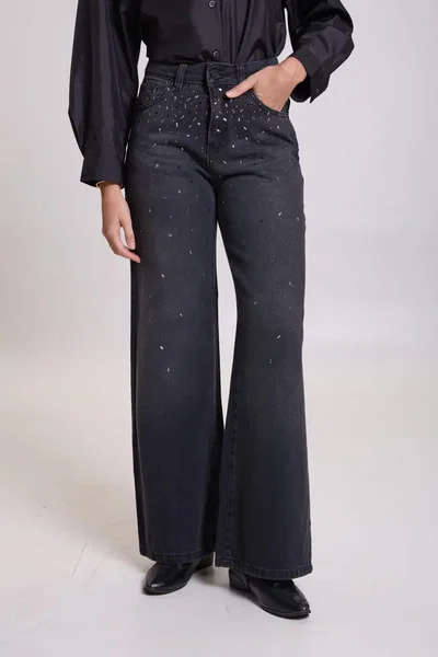 Wide leg negro con strass