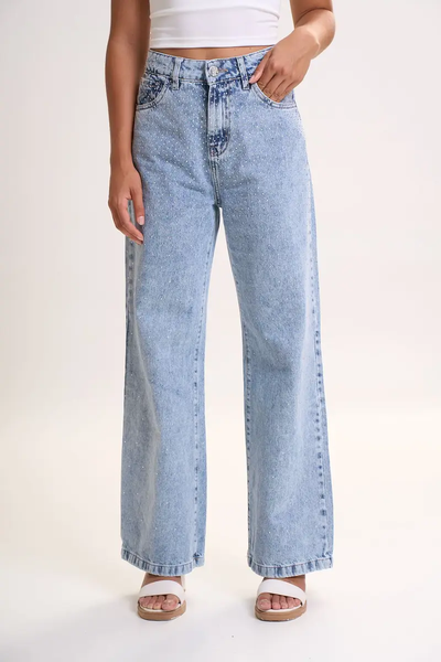 Wide leg rigido con strass