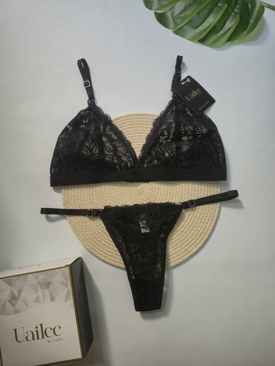Conjunto de encaje negro - Uailee 