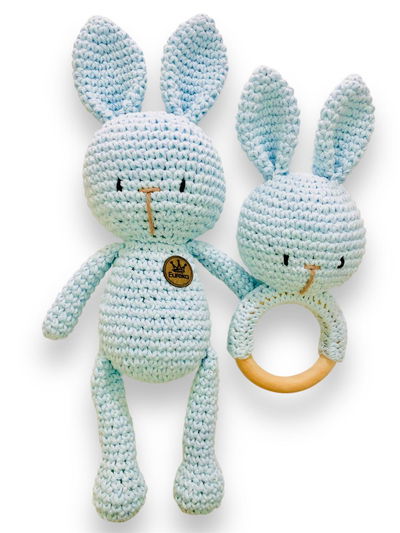 JUEGO DE CONEJITOS CELESTE 32 CM Y 21 CM