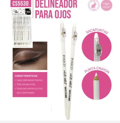 Delineador blanco pink 21 c/ sacapuntas 