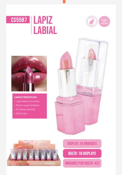 Labial con glitter pink 21 