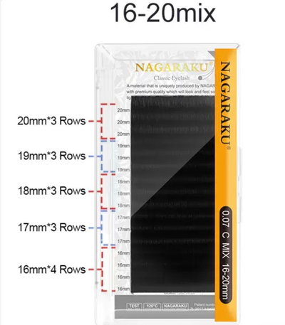 Pestañas nagaraku 0.07D MIX (16-20mm) vol.americano