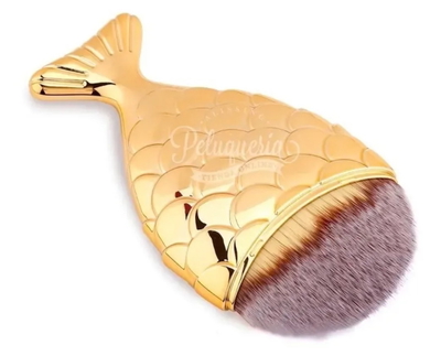 Brocha Cola De Sirena Pez Maquillaje Contorno Makeup Color Dorado