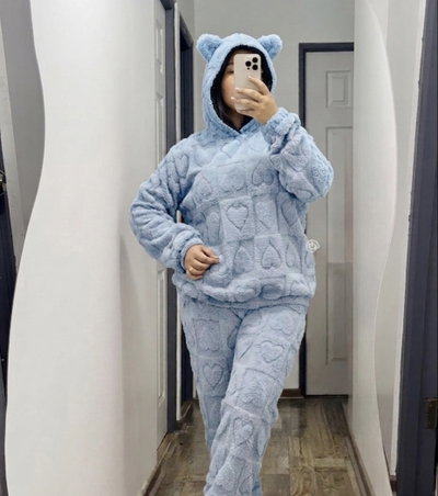 Pijama importado con capucha skyblue