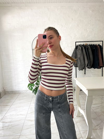 Remera mangas largas - rayas bordó