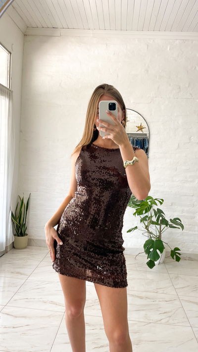 Vestido lentejuelas choco - M