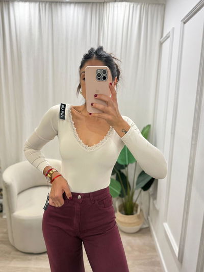 Body de ribb escote v con puntilla