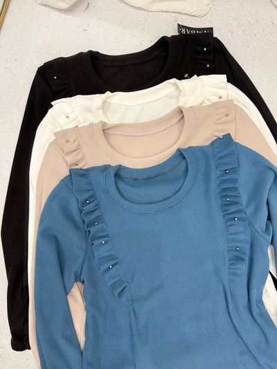 Remera de morley con vuelos y perlitas 