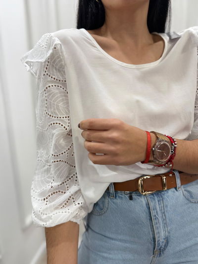 Blusa con mangas de broderie 