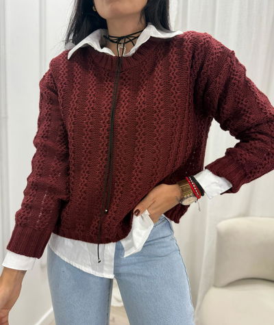 Sweater de lana trenzado cuello redondo 