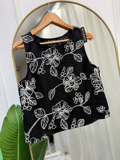 Blusa de crepe bordada negra 