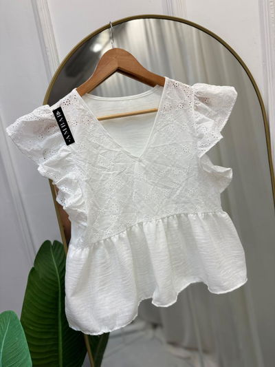 Blusa de broderie y simil lino  