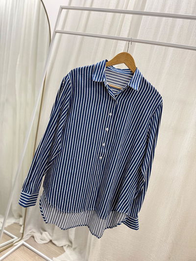 Maxi camisa rayada azul 