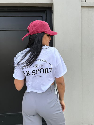Remera crop oversize de algodón "S. R SPORT" 