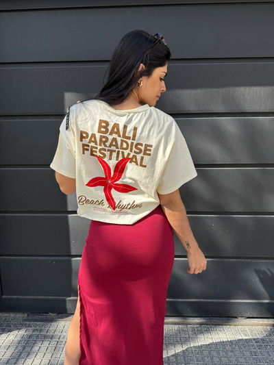 Remera crop oversize de algodón "Beach" 