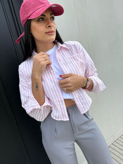 Camisa crop de bambula rayada 