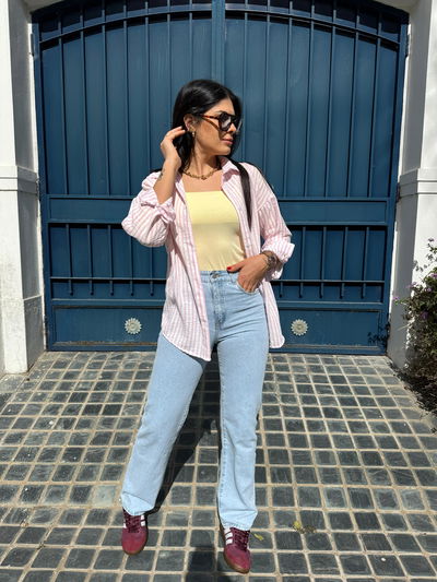 Maxi camisa de bambula rayada 