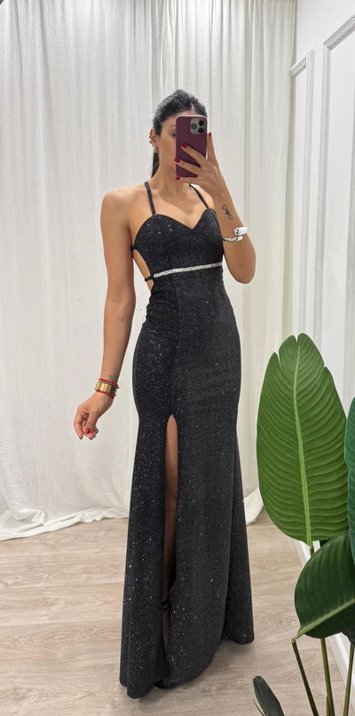Vestido de lurex armado espalda cruzada 