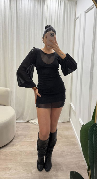 Vestido de lurex manga globo 