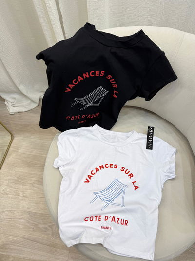 Remera de algodón con lycra baby tee "VACANCES SUR LA" 
