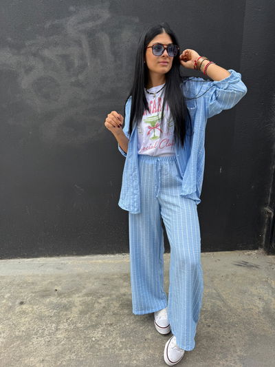 Conjunto de simil lino rayado 