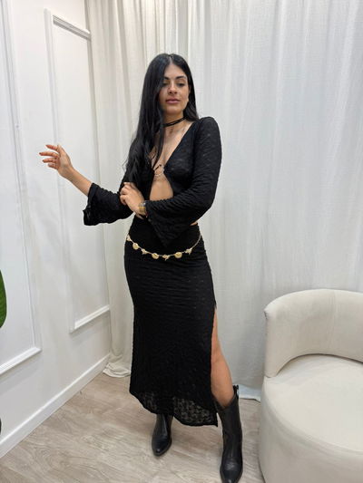 Pollera larga de bambula con tajo 
