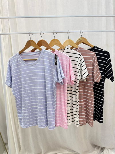 Remera de morley rayada cuello redondo 