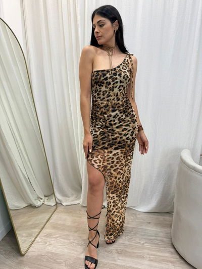 Vestido de microtul print con tajo 