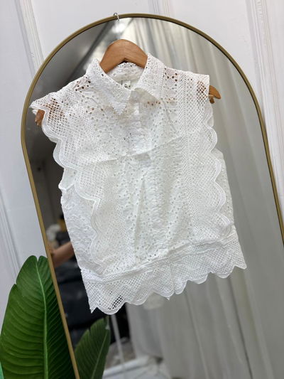 Camisa sin mangas de broderie importada 