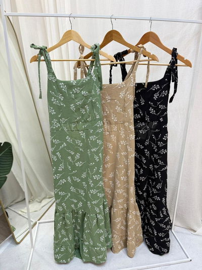 Vestido largo de crepe estampado 