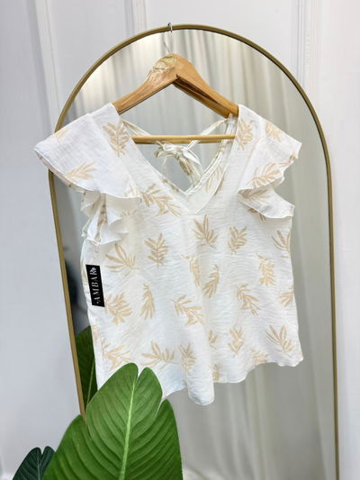 Blusa de crepe estampada con vuelos 