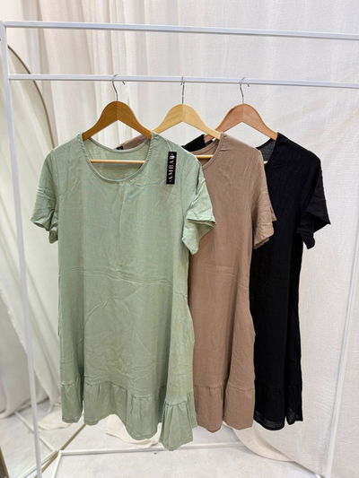 Vestido corto de simil lino 