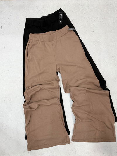 Pantalón palazzo frisado de  algodón con lycra  