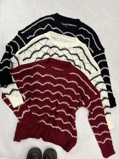 Sweater de lana cuello redondo combinado 
