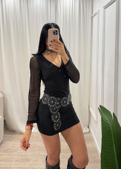 Vestido de modal con mangas de microtul 
