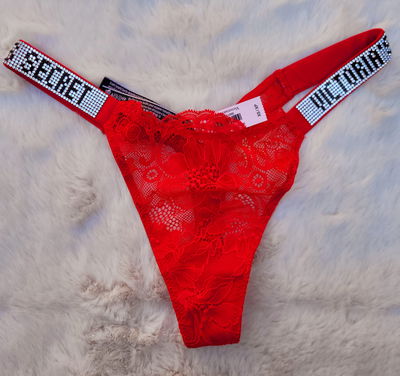 Tanga victoria secret con pedreria de strass talle XS -color roja